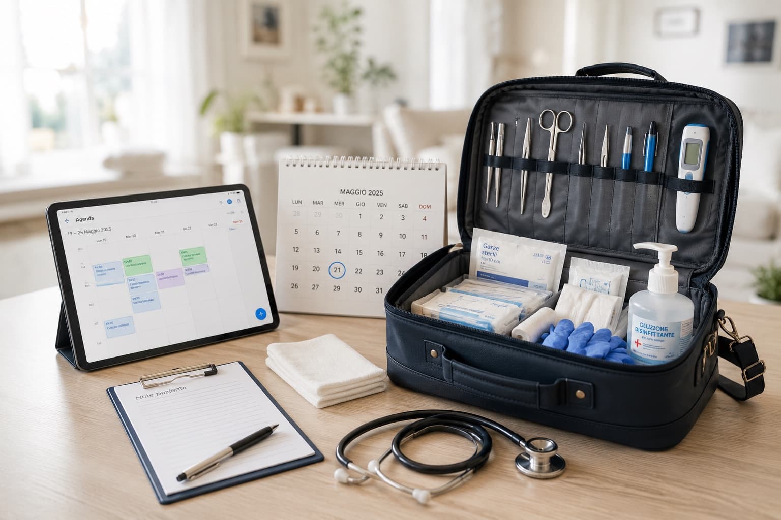 BetterSelf home-visit kit prepared with appointment calendar and medical notes